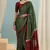 Green printed satin saree with blouse piece