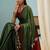 Green printed satin saree with blouse piece