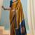 Mustard printed satin saree with blouse piece