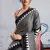 Black printed satin saree with blouse piece
