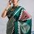 Green printed satin saree with blouse piece