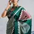 Green printed satin saree with blouse piece