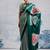 Green printed satin saree with blouse piece