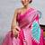 Pink printed satin saree with blouse piece