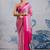 Pink printed satin saree with blouse piece