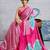 Pink printed satin saree with blouse piece