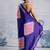 Purple printed satin saree with blouse piece