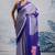 Purple printed satin saree with blouse piece