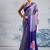 Purple printed satin saree with blouse piece