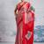 Red printed satin saree with blouse piece