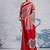 Red printed satin saree with blouse piece