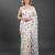 White printed satin saree with blouse piece