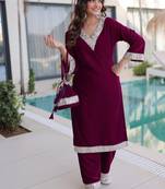 Wine Velvet Zari & Mirror Work Kurta Set