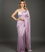 Mauve printed satin saree with blouse piece