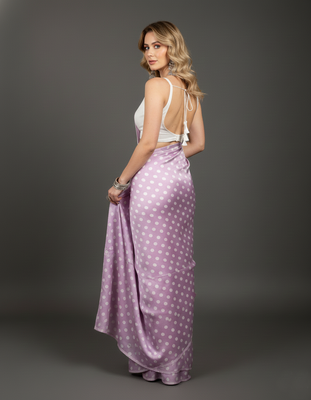 Mauve printed satin bridesmaid saree with blouse piece 2