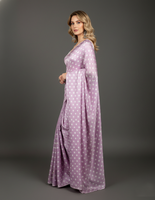 Mauve printed satin bridesmaid saree with blouse piece 3