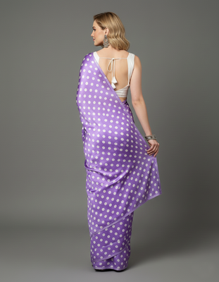 Purple printed satin bridesmaid saree with blouse piece 2
