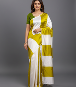 Mustard printed satin saree with blouse piece