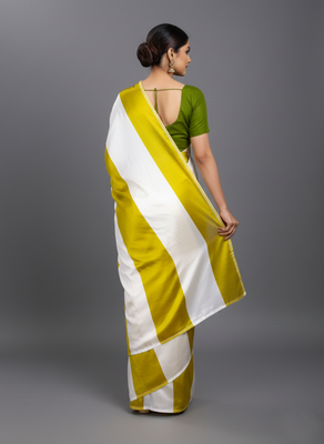 Mustard printed satin saree with blouse piece 2