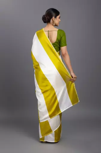 Mustard printed satin saree with blouse piece