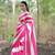 Pink printed satin saree with blouse piece