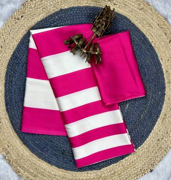 Pink printed satin saree with blouse piece 5