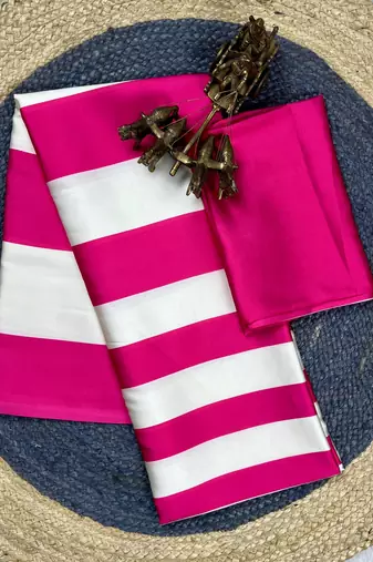 Pink printed satin saree with blouse piece