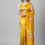 Yellow printed satin saree with blouse piece