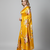 Yellow printed satin saree with blouse piece