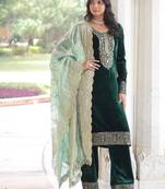 Green Velvet Zari & Sequins Embroidered Kurta Set