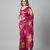 Pink printed satin saree with blouse piece