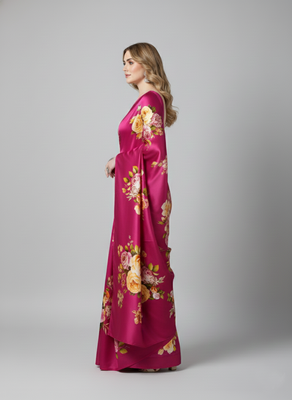 Pink printed satin saree with blouse piece 3