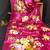 Pink printed satin saree with blouse piece