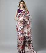 Wine printed satin saree with blouse piece