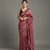 Red printed satin saree with blouse piece