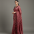 Red printed satin saree with blouse piece