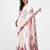 White printed satin saree with blouse piece