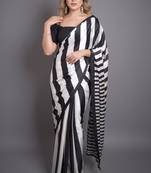 Black printed satin saree with blouse piece