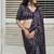 Black printed satin saree with blouse piece