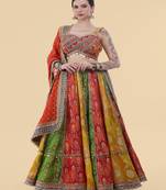 multicolour banarsi georgette lehenga set with blouse and dupatta