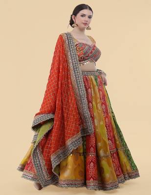 multicolour banarsi georgette lehenga set with blouse and dupatta 2