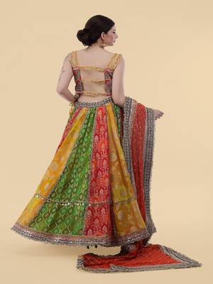 multicolour banarsi georgette lehenga set with blouse and dupatta 3