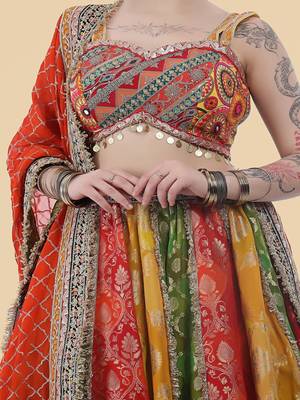 multicolour banarsi georgette lehenga set with blouse and dupatta 4
