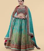 multicolour banarsi silk lehenga set with with blouse and dupatta