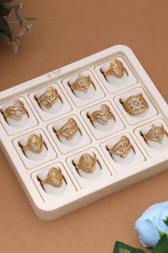 Gold color assorted design fashion rings combo of 12 pieces