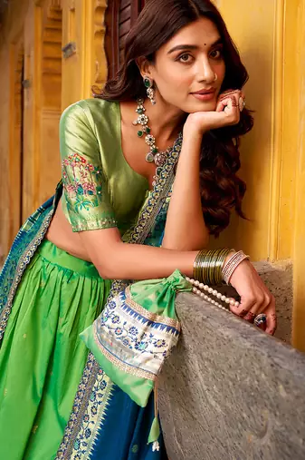 Royal Paithani Soft Silk Lehenga Choli with Zari Weaving Sequins & Thread Embroidery and batua