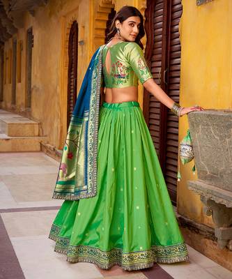 Royal Paithani Soft Silk Lehenga Choli with Zari Weaving Sequins & Thread Embroidery and batua 4