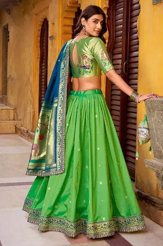 Royal Paithani Soft Silk Lehenga Choli with Zari Weaving Sequins & Thread Embroidery and batua