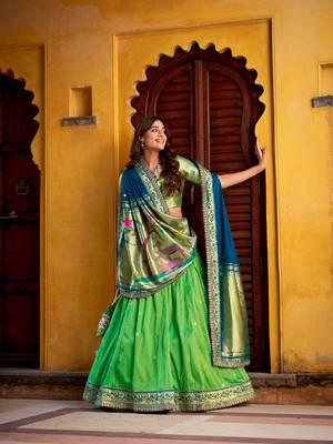 Royal Paithani Soft Silk Lehenga Choli with Zari Weaving Sequins & Thread Embroidery and batua 5