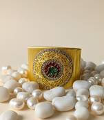 Gold plated multi crystal cz  ad stone fancy floral cuff bracelet bangle